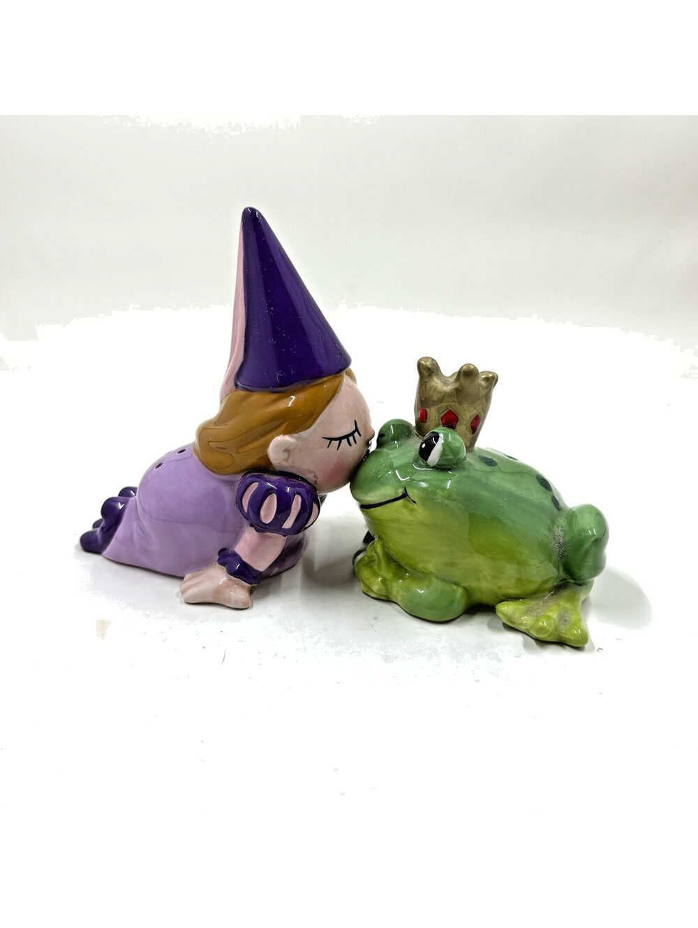 Ceramic Mwah Kissing Princess & Frog Prince Magnetic Salt & Pepper Shakers
